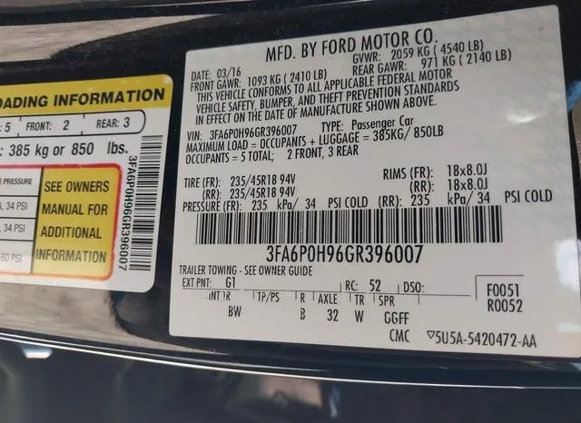 3FA6P0H96GR396007 2016 2016 Ford Fusion- SE 9