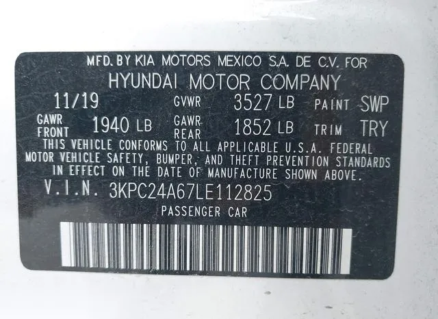 3KPC24A67LE112825 2020 2020 Hyundai Accent- SE 9