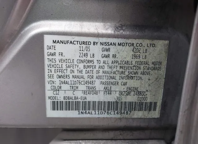 1N4AL11D76C149487 2006 2006 Nissan Altima- S/Sl 9