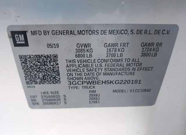 3GCPWBEH5KG220191 2019 2019 Chevrolet Silverado 1500- Custom 9