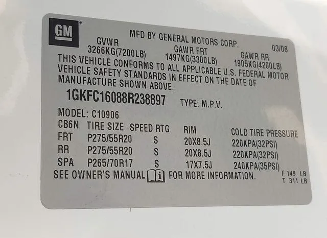 1GKFC16088R238897 2008 2008 GMC Yukon Xl 1500- Slt 9