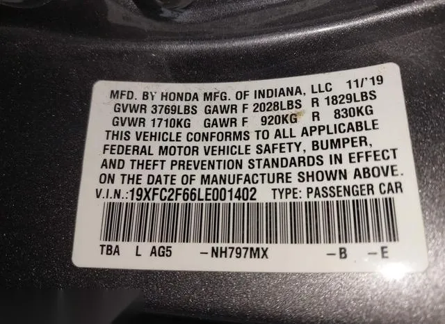 19XFC2F66LE001402 2020 2020 Honda Civic- LX 9