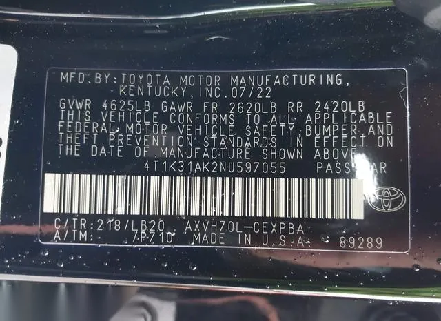 4T1K31AK2NU597055 2022 2022 Toyota Camry- Xse Hybrid 9