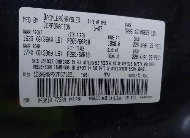 1D8HB48PX7F571221 2007 2007 Dodge Durango- Slt 9