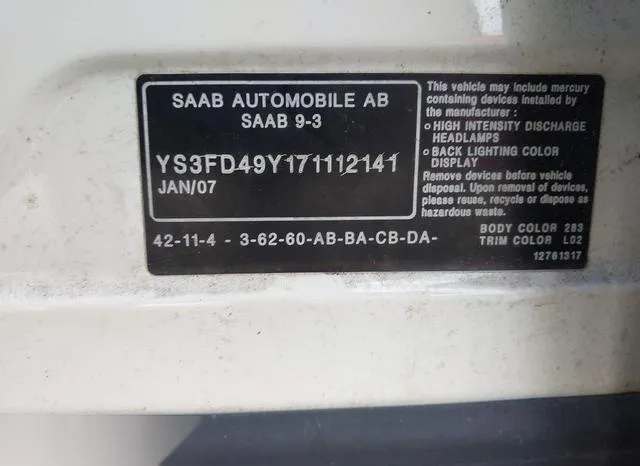 YS3FD49Y171112141 2007 2007 Saab 9-3- 2-0T 9