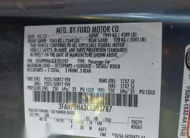 3FAHP0HA3CR393787 2012 2012 Ford Fusion- SE 9