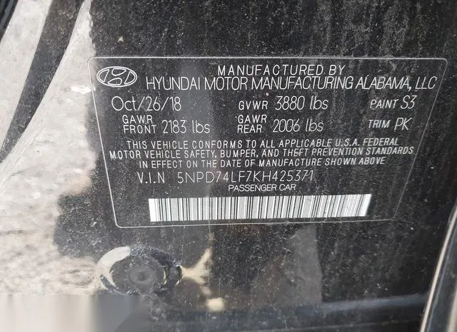 5NPD74LF7KH425371 2019 2019 Hyundai Elantra- SE 9