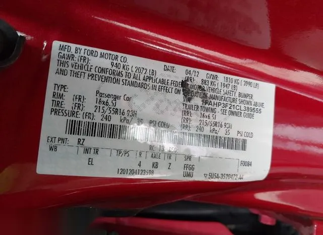 1FAHP3F21CL389555 2012 2012 Ford Focus- SE 9