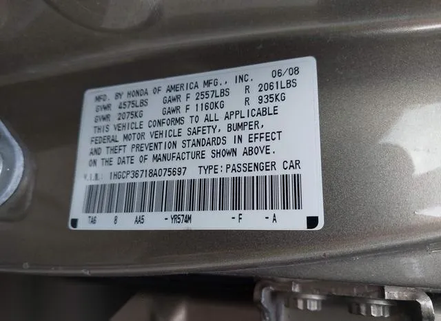 1HGCP36718A075697 2008 2008 Honda Accord- 3-5 EX 9