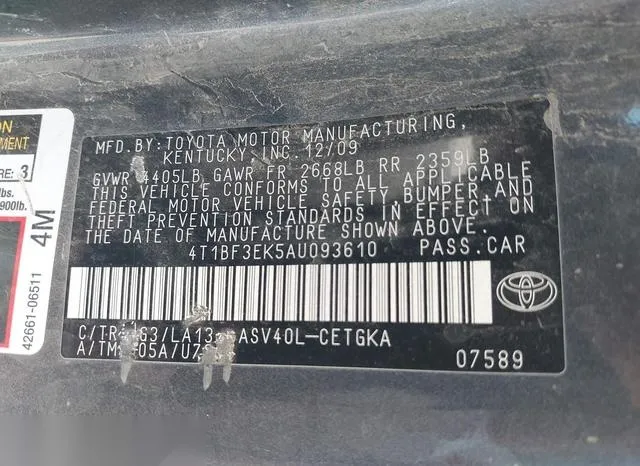 4T1BF3EK5AU093610 2010 2010 Toyota Camry- Xle 9