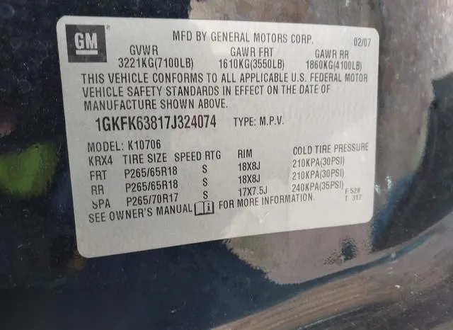 1GKFK63817J324074 2007 2007 GMC Yukon- Denali 9