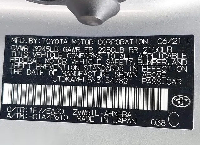 JTDKAMFU5N3154782 2022 2022 Toyota Prius- Xle 9