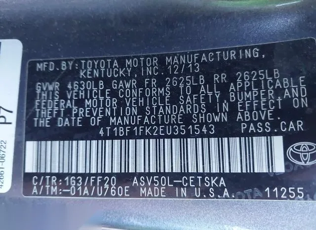 4T1BF1FK2EU351543 2014 2014 Toyota Camry- SE 9