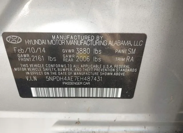 5NPDH4AE7EH487431 2014 2014 Hyundai Elantra- Limited 9