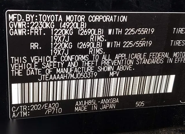 JTEAAAAH7MJ050319 2021 2021 Toyota Venza- Xle 9