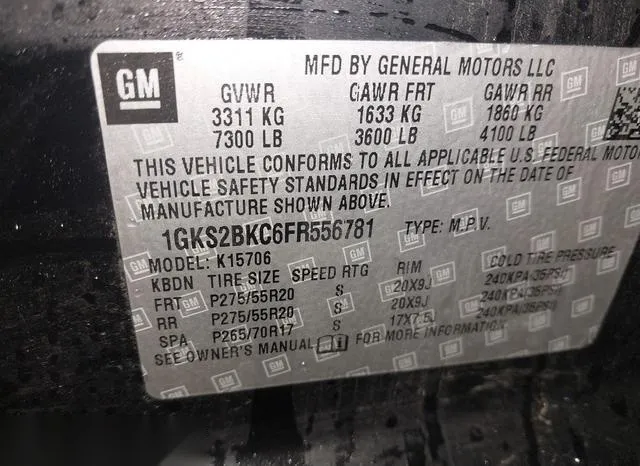 1GKS2BKC6FR556781 2015 2015 GMC Yukon- Slt 9