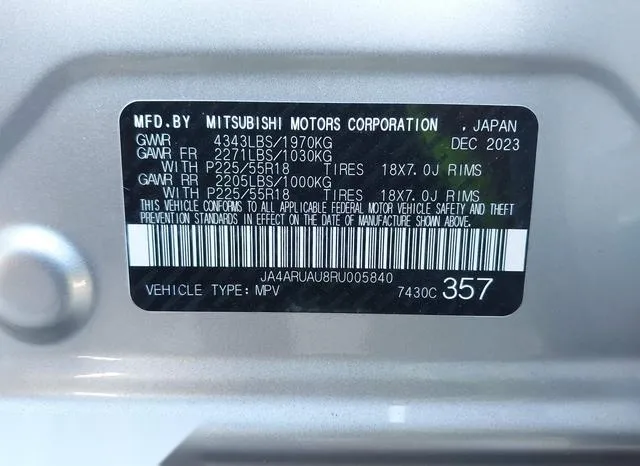 JA4ARUAU8RU005840 2024 2024 Mitsubishi Outlander- Sport 2-0 ES 9