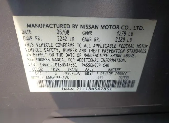 1N4AL21E18N547851 2008 2008 Nissan Altima- 2-5 S 9