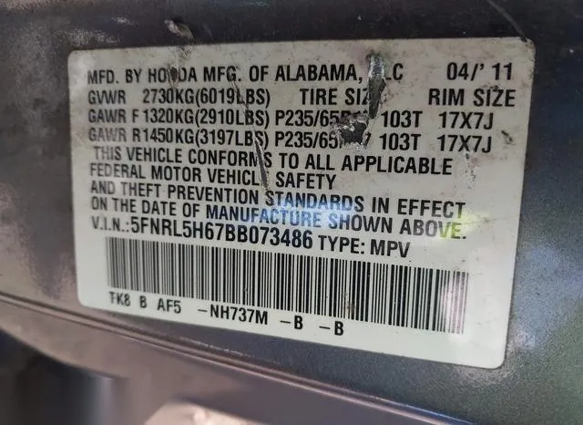 5FNRL5H67BB073486 2011 2011 Honda Odyssey- Ex-L 9