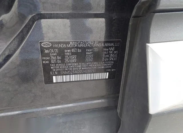 5NMS23AD2LH220251 2020 2020 Hyundai Santa Fe- SE 9