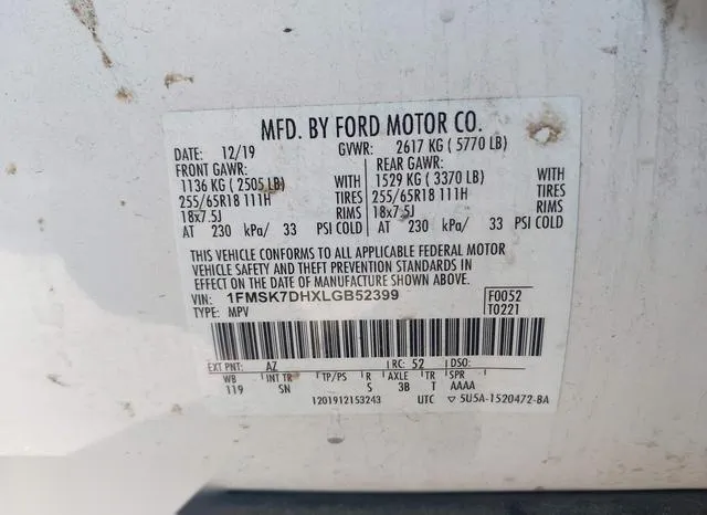 1FMSK7DHXLGB52399 2020 2020 Ford Explorer- Xlt 9