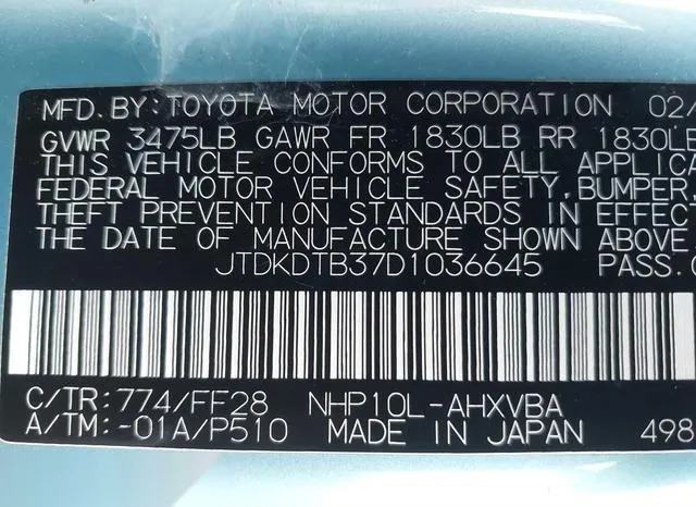 JTDKDTB37D1036645 2013 2013 Toyota Prius- C Two 9