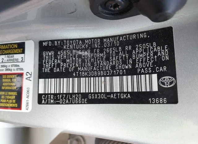 4T1BK3DB9BU371701 2011 2011 Toyota Avalon 9