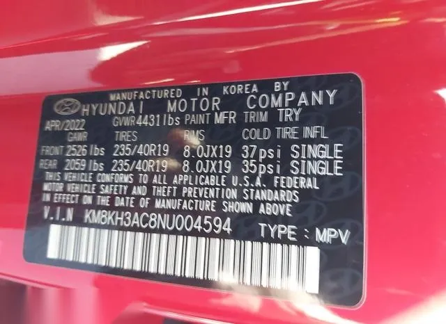 KM8KH3AC8NU004594 2022 2022 Hyundai Kona N 9