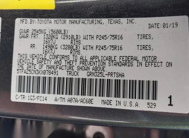 5TFAZ5CN3KX078491 2019 2019 Toyota Tacoma- Sr5 V6 9