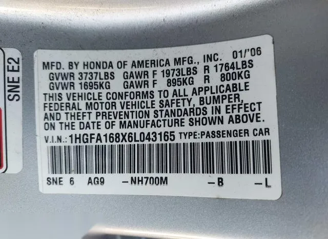 1HGFA168X6L043165 2006 2006 Honda Civic- EX 9