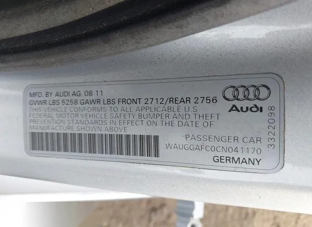 WAUGGAFC0CN041170 2012 2012 Audi A6- 3-0T Premium Plus 9