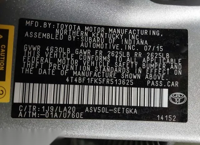 4T4BF1FK5FR513625 2015 2015 Toyota Camry- Xle 9