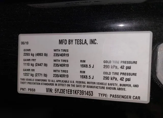 5YJ3E1EB1KF391453 2019 2019 Tesla Model 3- Long Range/Perfo 9