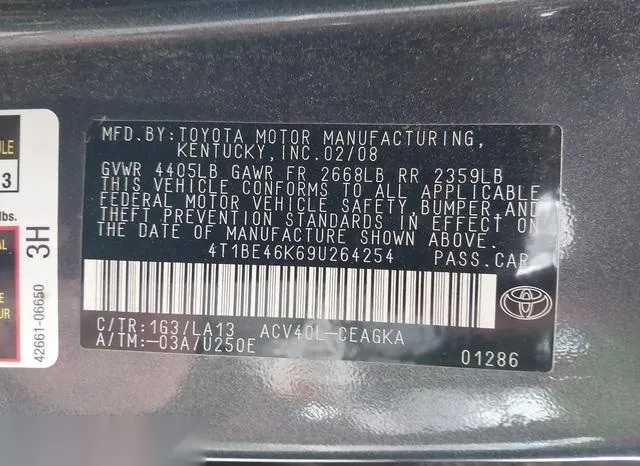 4T1BE46K69U264254 2009 2009 Toyota Camry- Xle 9