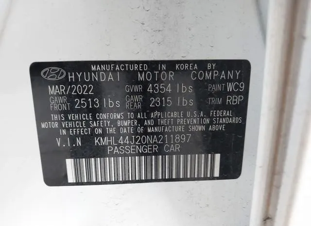 KMHL44J20NA211897 2022 2022 Hyundai Sonata- Sel Plus 9