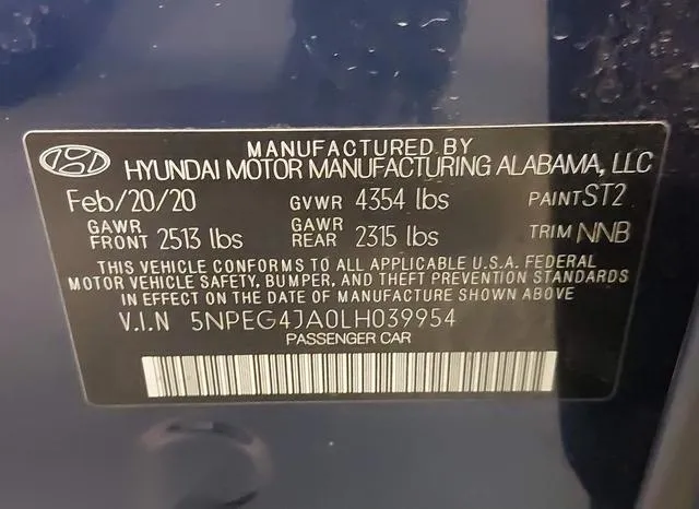 5NPEG4JA0LH039954 2020 2020 Hyundai Sonata- SE 9