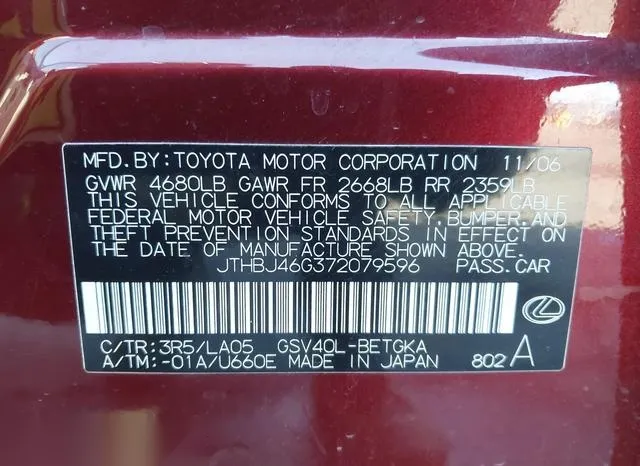 JTHBJ46G372079596 2007 2007 Lexus ES- 350 9