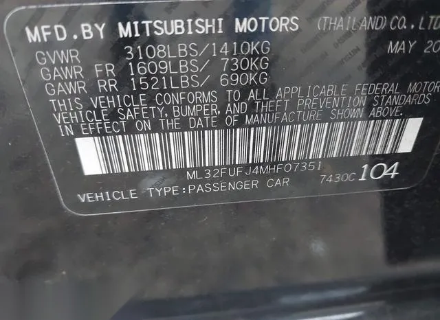 ML32FUFJ4MHF07351 2021 2021 Mitsubishi Mirage- G4 Carbonite 9