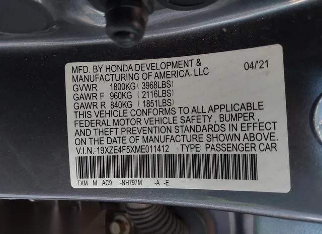 19XZE4F5XME011412 2021 2021 Honda Insight- EX 9