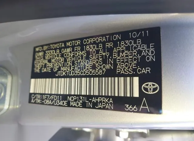 JTDKTUD35CD505587 2012 2012 Toyota Yaris- SE 9