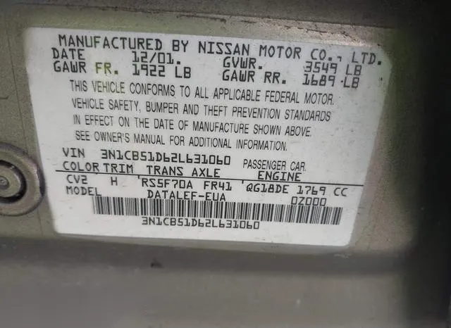 3N1CB51D62L631060 2002 2002 Nissan Sentra- Gxe 9