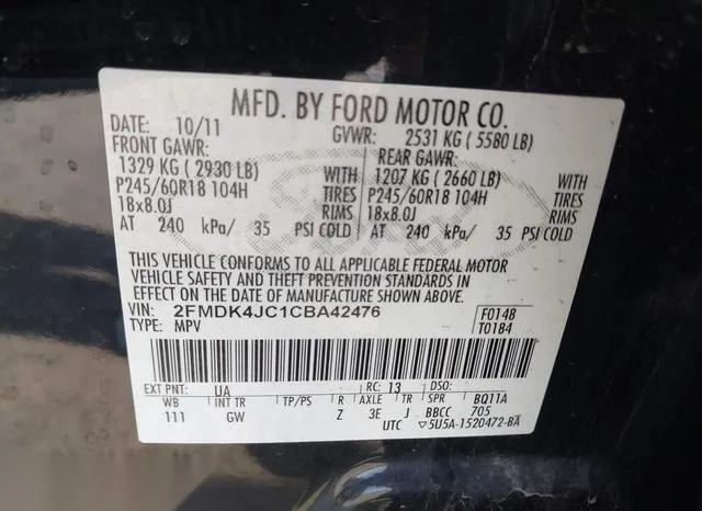 2FMDK4JC1CBA42476 2012 2012 Ford Edge- Sel 9