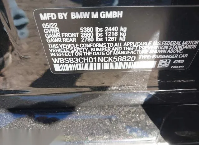 WBS83CH01NCK58820 2022 2022 BMW M5 9