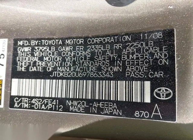 JTDKB20U697863343 2009 2009 Toyota Prius 9