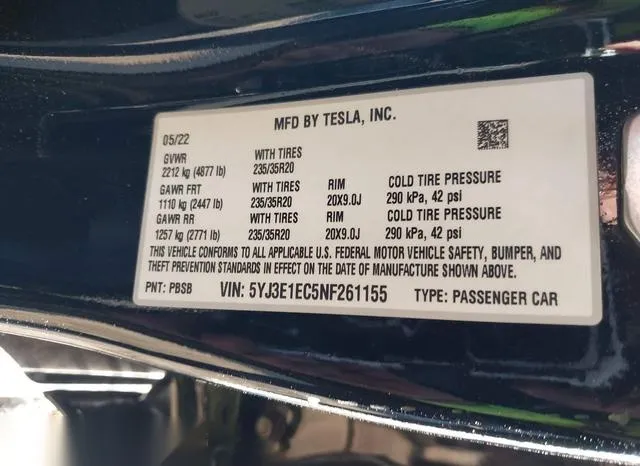 5YJ3E1EC5NF261155 2022 2022 Tesla Model 3- Performance Dual 9