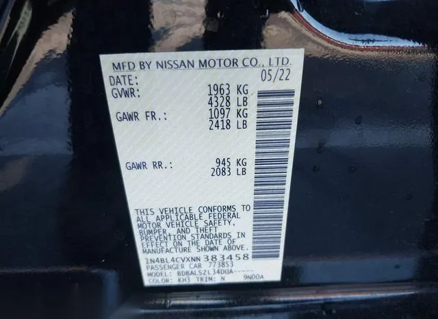 1N4BL4CVXNN383458 2022 2022 Nissan Altima- Sr Fwd 9