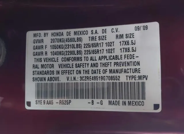 3CZRE48519G708552 2009 2009 Honda CR-V- EX 9