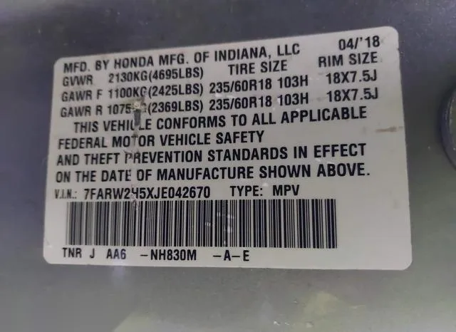 7FARW2H5XJE042670 2018 2018 Honda CR-V- EX 9