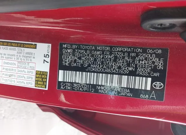 JTDKB20U483437639 2008 2008 Toyota Prius 9