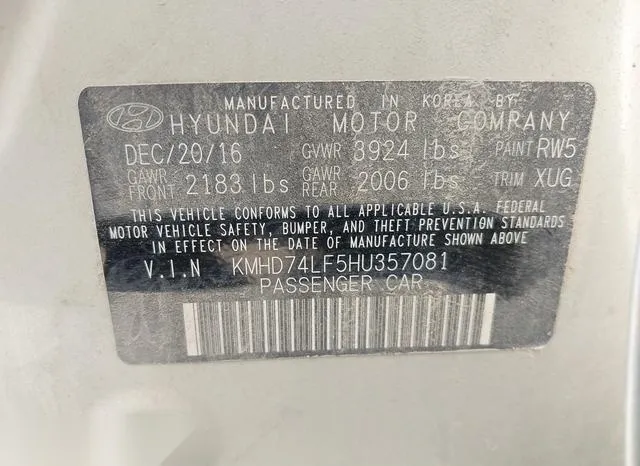 KMHD74LF5HU357081 2017 2017 Hyundai Elantra- SE 9